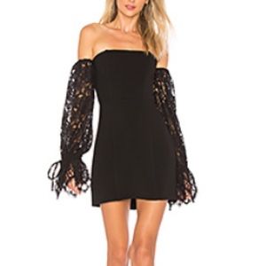 NBD off the shoulder black lace dress.